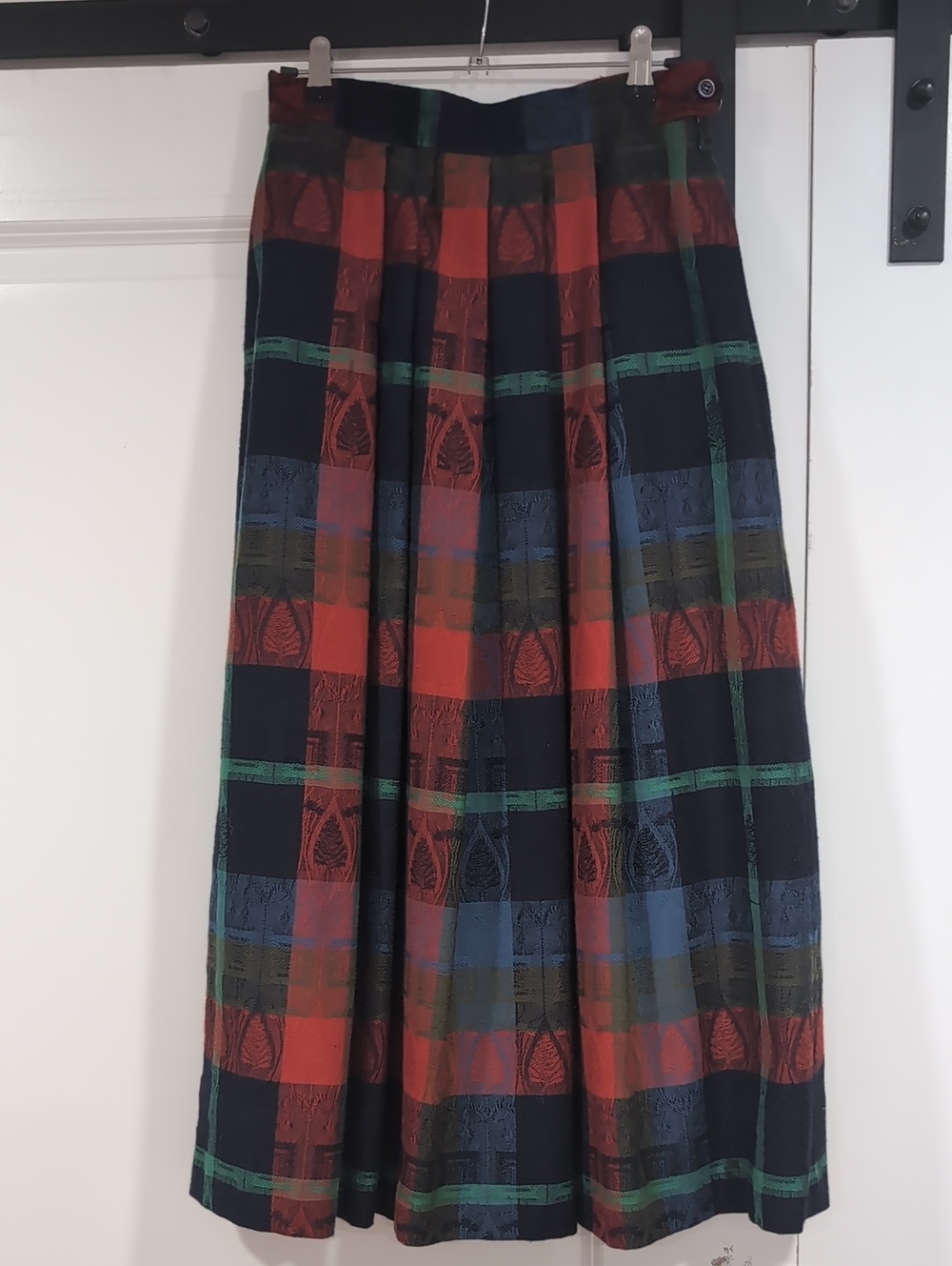 Vintage Geiger Pleated Plaid Midi Skirt Sz 42 (13" Waist)